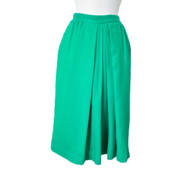 Vintage NWT Boston Traveler Green Wool Pleated Midi Skirt | Size 10 - Picture 1 of 6